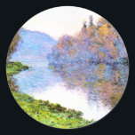 Monet - Banks of the Seine at Jenfosse Classic Round Sticker<br><div class="desc">Banks of the Seine at Jenfosse,  Clear Weather. Fine art painting by French artist,  Claude Monet,  1884.</div>