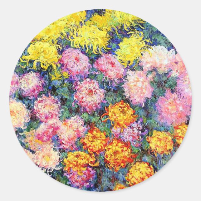 Monet - Bed of Chrysanthemums  Classic Round Sticker (Front)