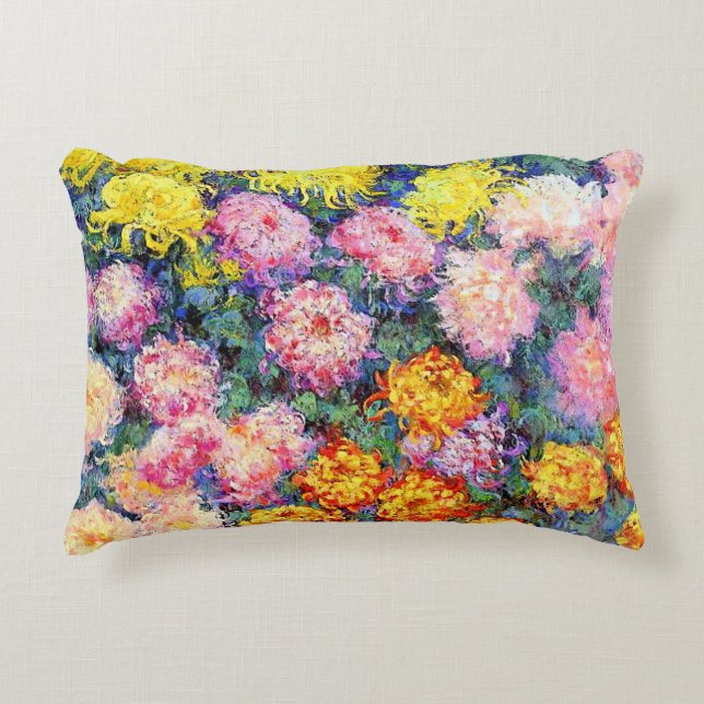 Monet - Bed of Chrysanthemums, Decorative Cushion (Front)