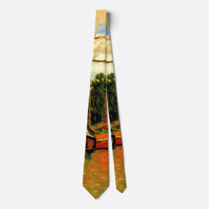 Monet - Boats at Zaandam, famous painting Tie