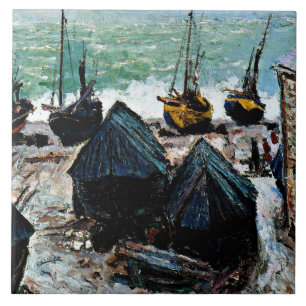 Monet - Boats on the Beach at Etretat Ceramic Tile