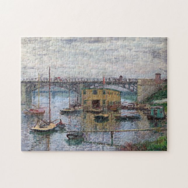Monet Bridge Argenteuil Grey Day Fine Art Jigsaw Puzzle (Horizontal)