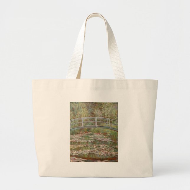 Monet Bridge Over Lily Pond Impressionist Large Tote Bag (Front)
