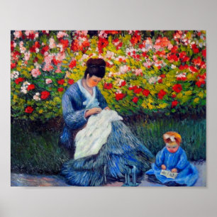 Monet Camille and Child in Artist's Garden Poster