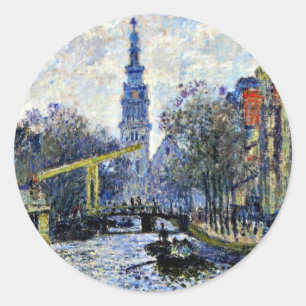 Monet - Canal in Amsterdam, Classic Round Sticker