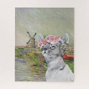 Monet Champ Tulipes and Fancy Cat  Jigsaw Puzzle