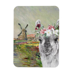Monet Champ Tulipes and Fancy Llama Magnet