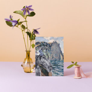 Monet Cliff of Aval & Black Horse Greeting Card