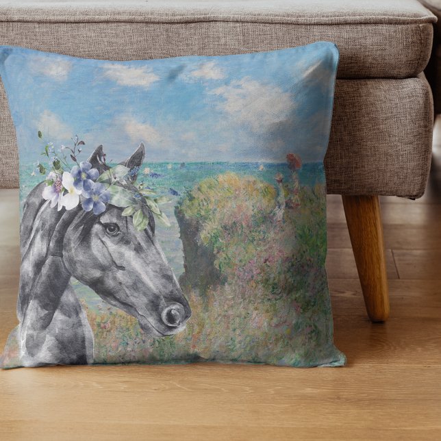 Monet Cliff Walk & Black Horse Compilation Cushion (Creator Uploaded)