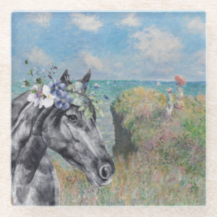 Monet Cliff Walk & Black Horse Compilation Glass Coaster