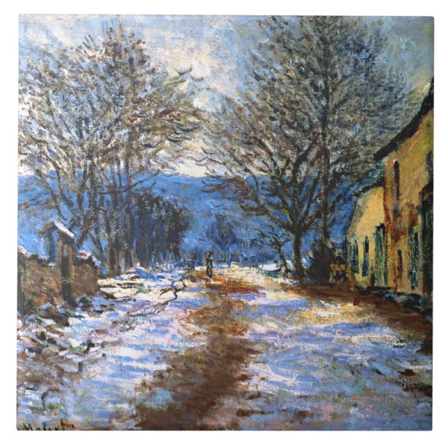 Monet - Effect of Snow at Limetz, Ceramic Tile (Front)