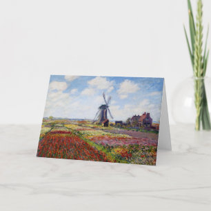 Monet Field of Tulips With Windmill Greeting Card