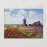 Monet Field of Tulips With Windmill Postcard<br><div class="desc">Monet Field of Tulips with Windmill postcard. Oil painting on canvas from 1886. One of Monet’s most colourful works painted around the Rijnsburg Windmill. The tulip fields are bursting with reds, whites, yellows and greens. A beautiful landscape painting that makes a great gift for fans of Claude Monet, tulips, impressionism,...</div>