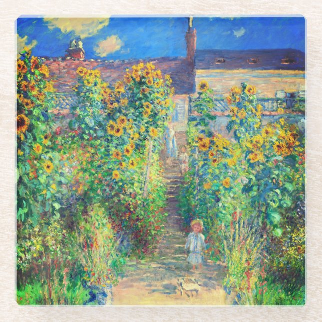 Monet Flower Garden Glass Coaster (Front)