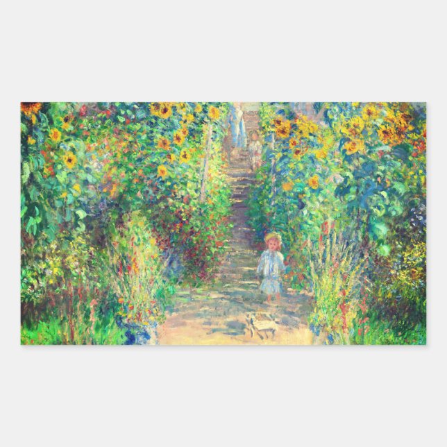 Monet Flower Garden Rectangular Sticker (Front)