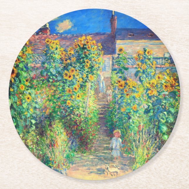 Monet Flower Garden Round Paper Coaster (Front)