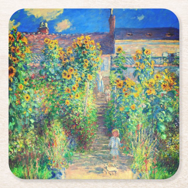 Monet Flower Garden Square Paper Coaster (Front)