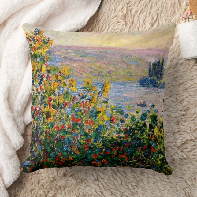 Monet - Flowerbeds at Vetheuil Cushion (Blanket)