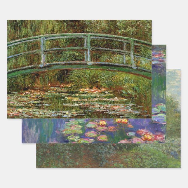 Monet French Japanese Bridge Giverney Wrapping Paper Sheet (Set)