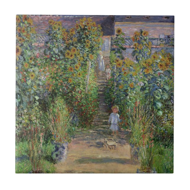 Monet Garden Vetheuil Impressionim Flower Painting Ceramic Tile (Front)
