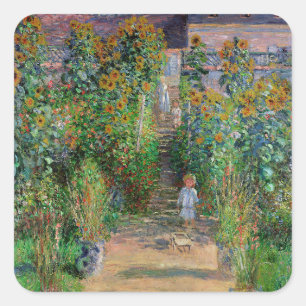 Monet Garden Vetheuil Impressionim Flower Painting Square Sticker