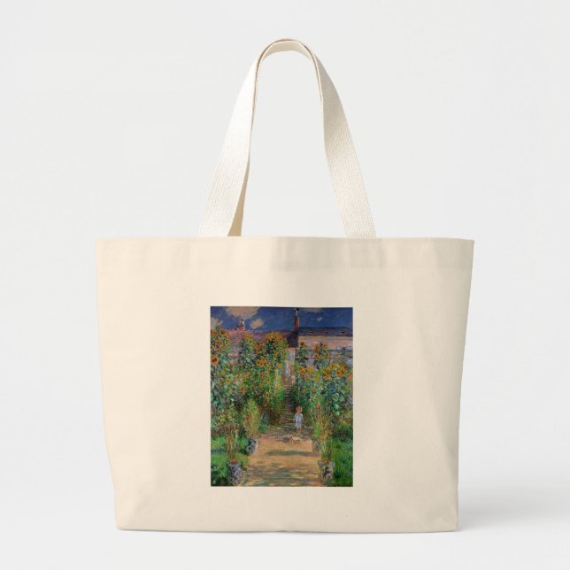 Monet Garden Vetheuil Impressionim Painting Large Tote Bag (Front)