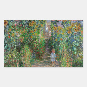 Monet Garden Vetheuil Impressionim Painting Rectangular Sticker