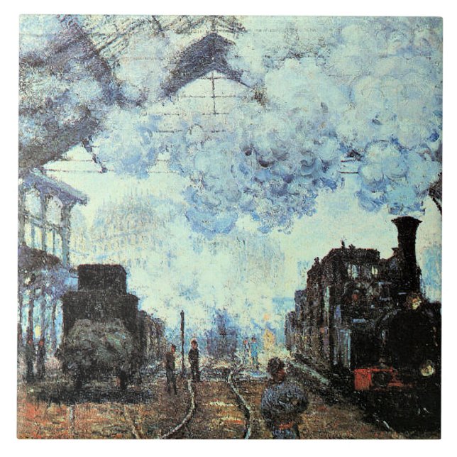 Monet - Gare St. Lazare, Arrival of Train  Ceramic Tile (Front)