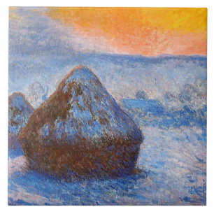 Monet - Grainstacks at Sunset, Snow Effect, Ceramic Tile