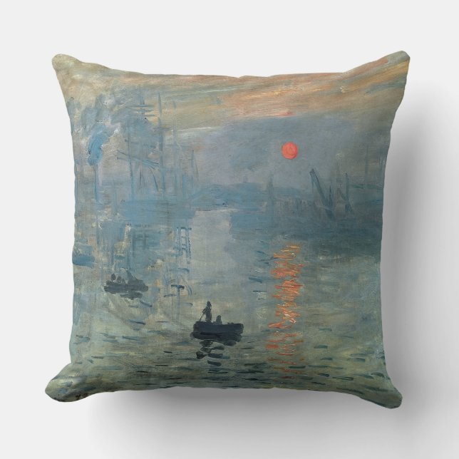 Monet Impression Sunrise Soleil Levant Painting Cushion (Front)