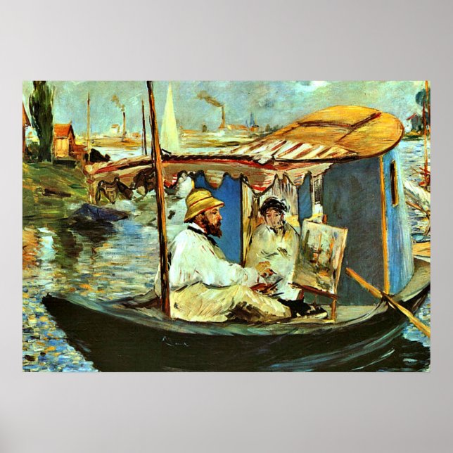 Monet in his Floating Studio Boat by Edouard Manet Poster (Front)