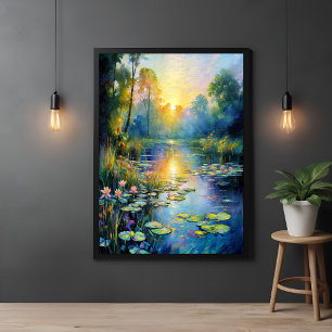 Monet-Inspired Lily Pond at Sunrise Impressionist  Poster