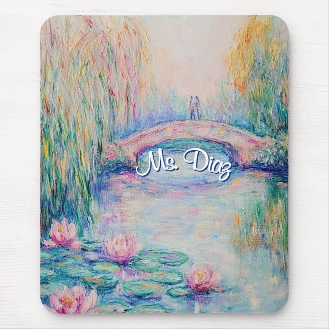 Monet Inspired Water Lillies and Bridge  Mouse Pad (Front)