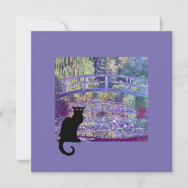 Monet Japanese Bridge and Black Cat Invitation (Front)