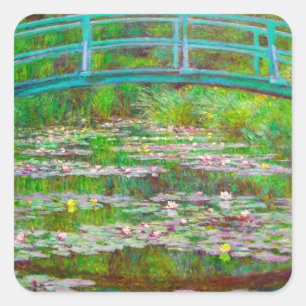 Monet Japanese Bridge and Water Lilies Square Sticker
