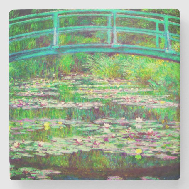 Monet Japanese Bridge and Water Lilies Stone Coaster (Front)