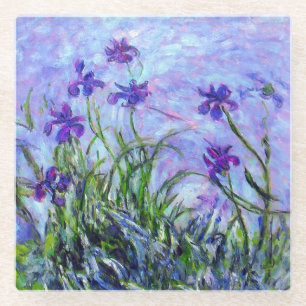 Monet Lilac Irises Glass Coaster