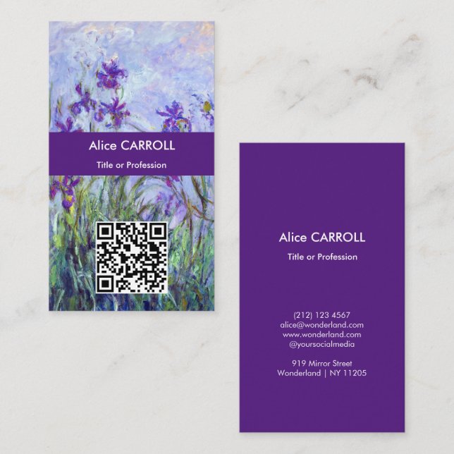Monet - Lilac Irises / Iris Mauves - QR Code Business Card (Front/Back)