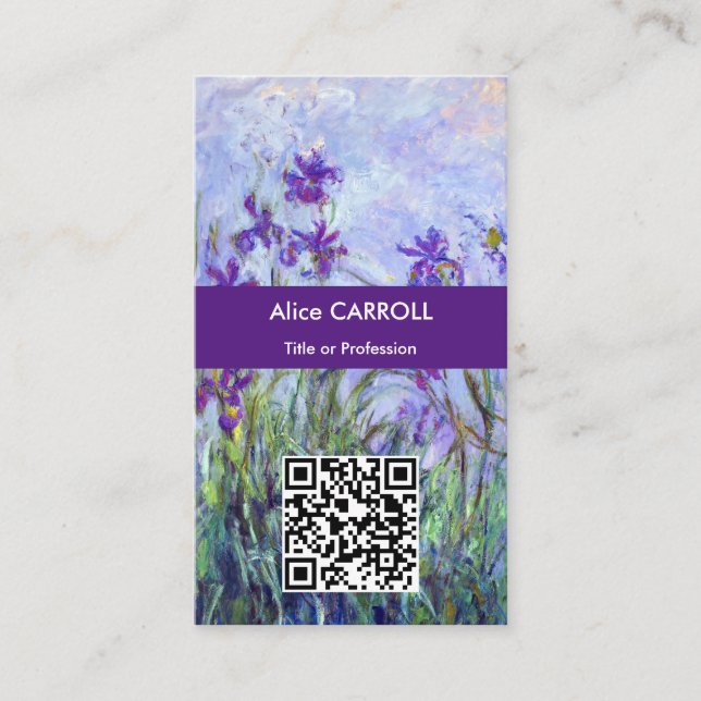 Monet - Lilac Irises / Iris Mauves - QR Code Business Card (Front)