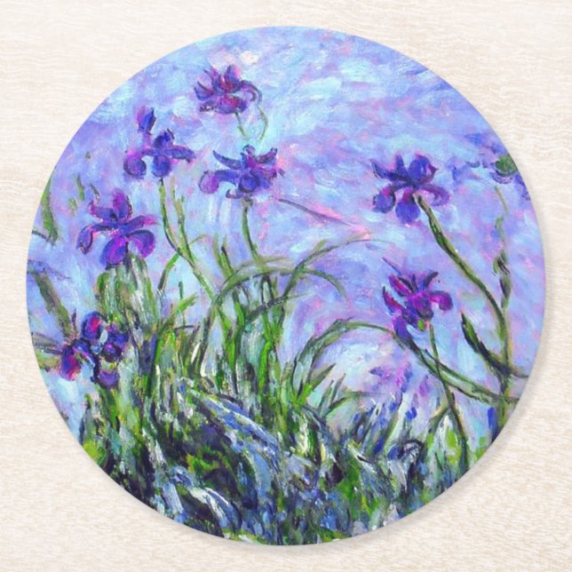 Monet Lilac Irises Round Paper Coaster (Front)