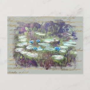 ** Monet Lily Pads Pond Old Gold Handwriting AR23  Postcard