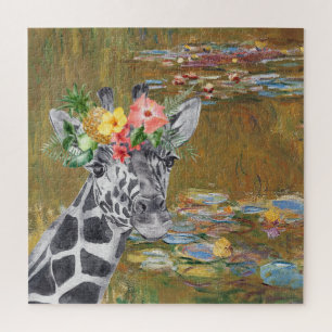 Monet Lily Pond and Giraffe Compilation Jigsaw Puzzle