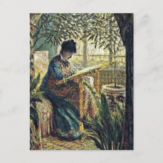 Monet - Madame Monet Embroidering Postcard (Front)