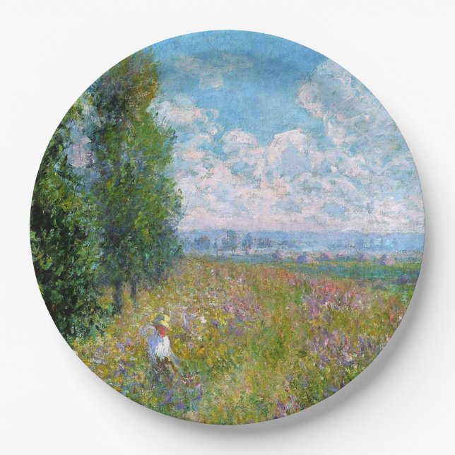 Monet - Meadow with Poplars Paper Plate (Front)