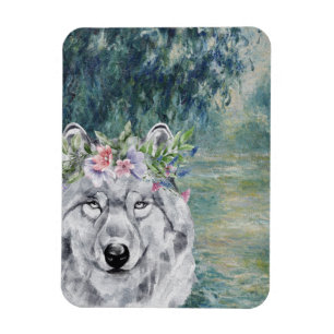 Monet Morning Seine and Grey Wolf Magnet