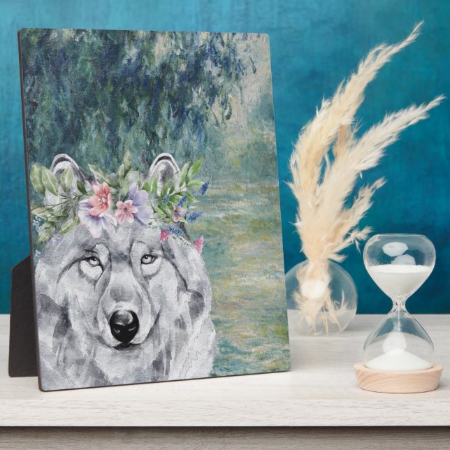 Monet Morning Seine and Grey Wolf Plaque (Side)