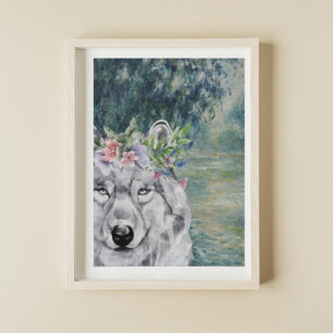 Monet Morning Seine and Grey Wolf Poster