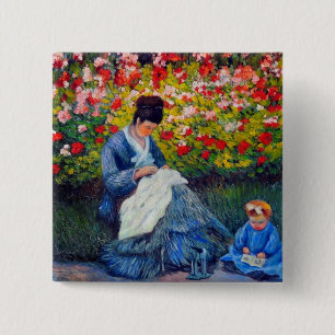 Monet Mother and Child in Garden 15 Cm Square Badge