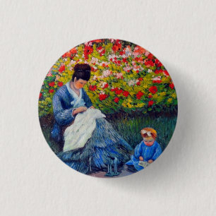 Monet Mother and Child in Garden 3 Cm Round Badge