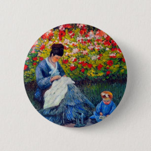 Monet Mother and Child in Garden 6 Cm Round Badge